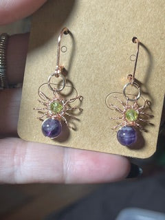 Peridot & Amethyst Spider Earrings
