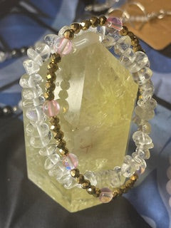 Herkimer bracelet & Pink Aura Quartz/ Hematite in 24K gold bracelet set
